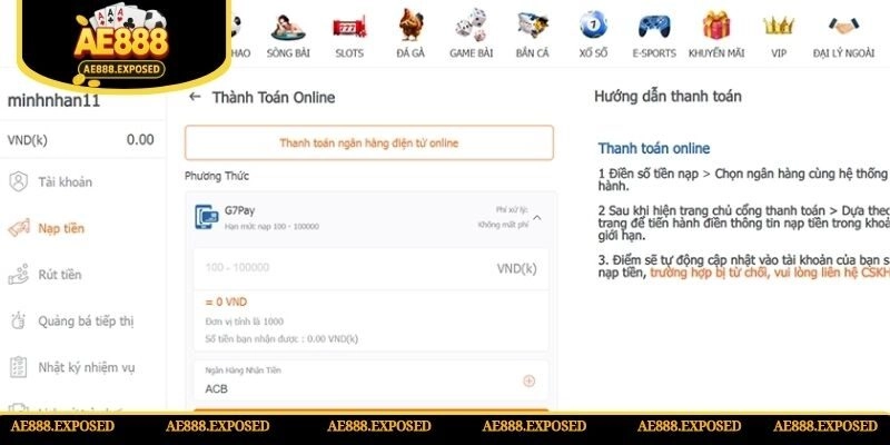 Giao dịch qua chuyển khoản online ngay tại AE888 siêu an toàn